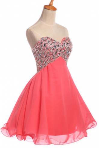 Charming And Lovely Ball Gown Chiffon Short Prom Dress, Homecoming Dress, Coral Prom Dress