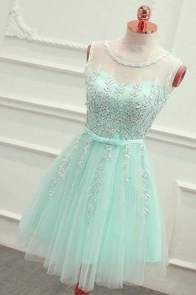 Cute Tulle Short Party Dress With Lace Applique, Homecoming Dress