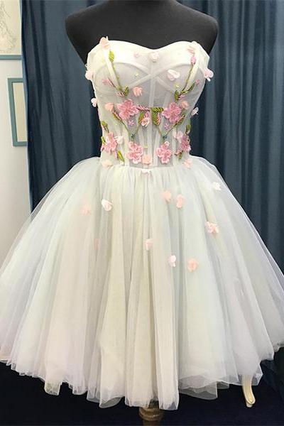 Beautiful Short Sweetheart Homecoming Dress, Tulle Flowers Party Dress