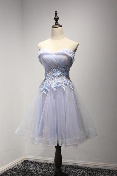 Light Blue Sweetheart Tulle Party Dress , Short Formal Dress