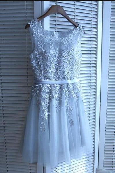 Light Grey V-neckline Knee Length Party Dress, Cute Formal Dress