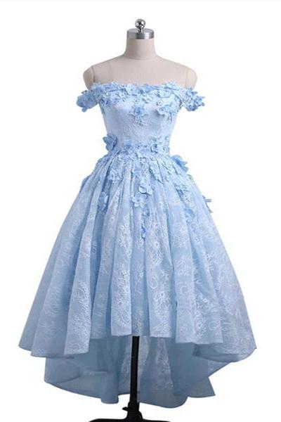 Ice Blue Off Shoulder High Low Party Dresses, Formal Gowns, Prom Dress
