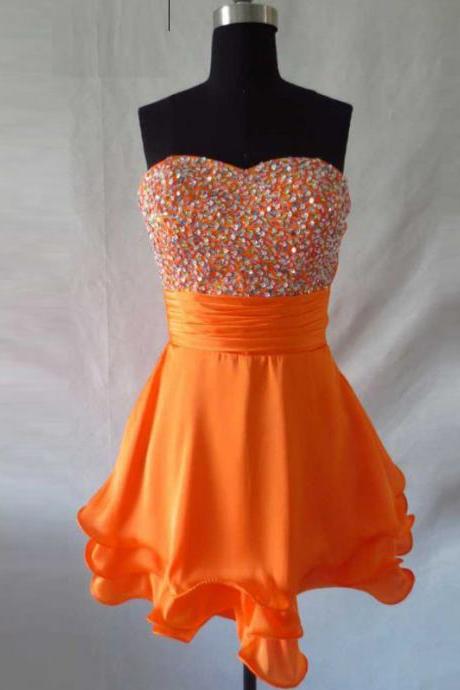 Orange Chiffon Homecoming Dresses,cute Cocktail Dresses