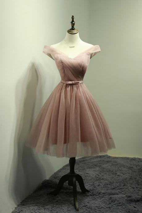 Pink Tulle Off Shoulder Short Prom Dress, Pink Homecoming Dress