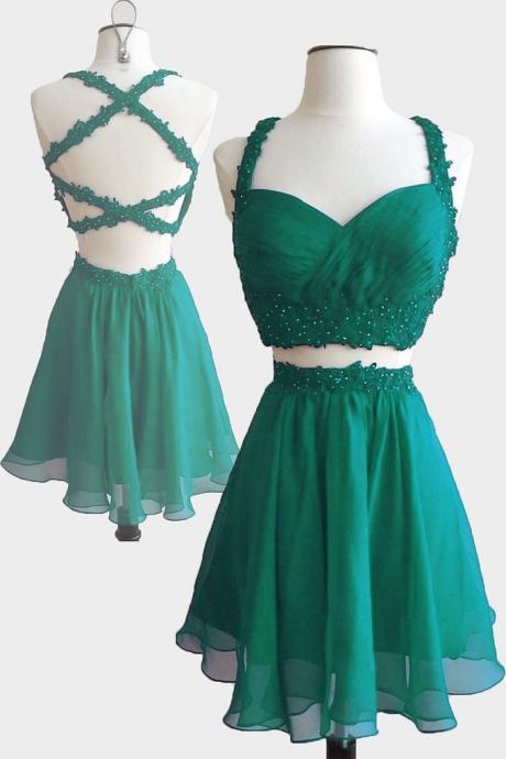Green Two Pieces Short Prom Dress, Cute Homecoming Dress