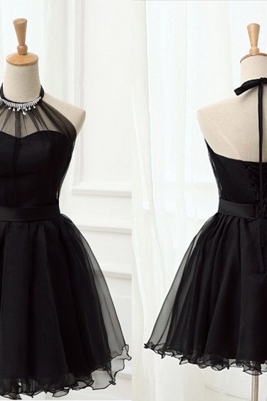 Tie Halter Little Black Dress Party Homecoming Dresses