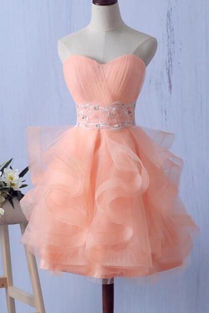 Cute Pearl Pink Short Tulle Homecoming Dresses,sweet Party Dresses