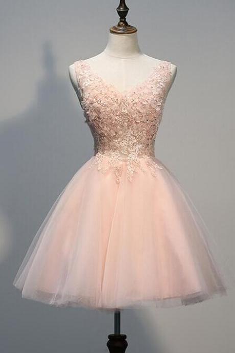 Charming Lace Homecoming Dress,tulle Homecoming Dress,appliques Homecoming Dress,v-neck Homecoming Dresses