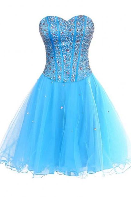 Blue Tulle Homecoming Dress,crystal And Beaded Homecoming Dresses, Sexy Prom Dress,prom Party Dress