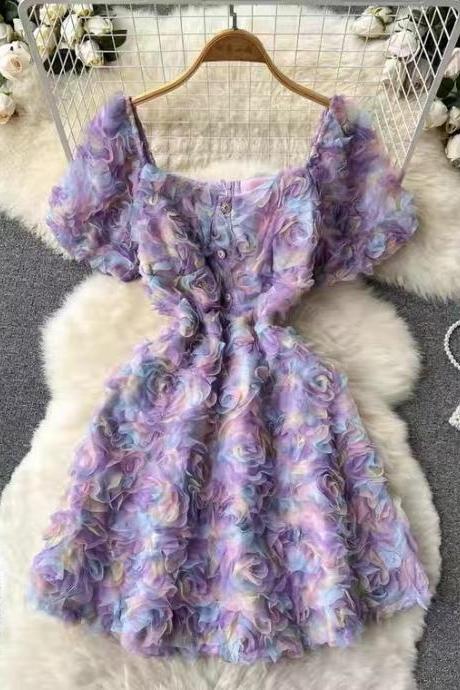 Fairy dress,floral dress , cute floral waist-in A-line dress