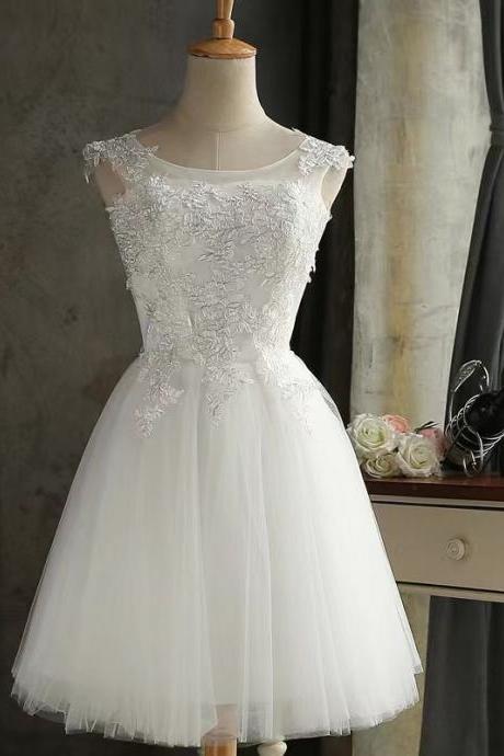 Lace Bridesmaid Dresses, Short, Slim White Dress, Sister Dresses, Sleeveless Homecoming Dresses