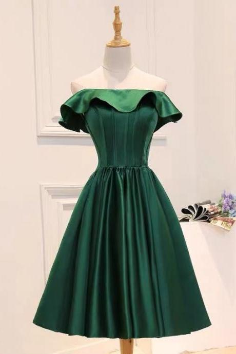 Green Little Graduation Dress, High Quality Satin Homecoming Dress,off Shoulder Party Gown