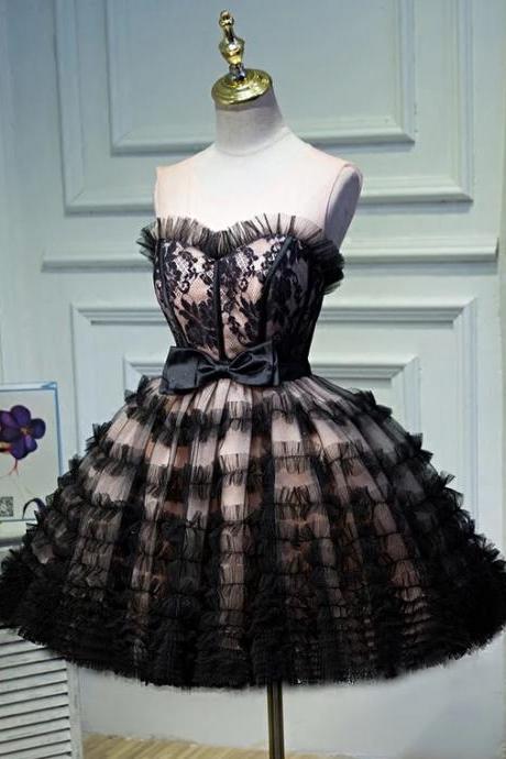 Short Style Evening Dress, Black Princess Dress, Sweet Homecoming Dress