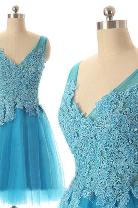 Tulle Blue Homecoming Dress,lace Homecoming Dress,short Prom Dress