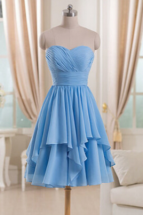 Blue Short Bridesmaid Dress, Junior Bridesmaid Dress, Chiffon Bridesmaid Dress