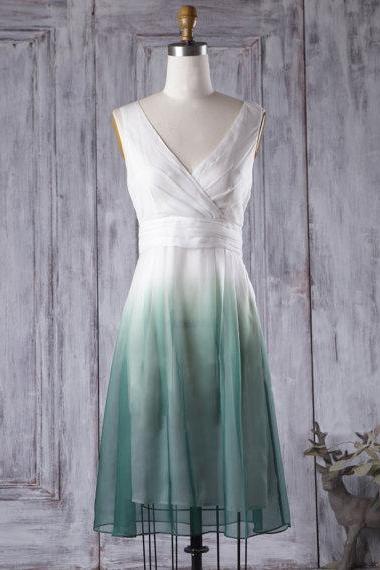 Gradient Bridesmaid Dress, Short Bridesmaid Dress,off Shoulder V-neck Bridesmaid Dress