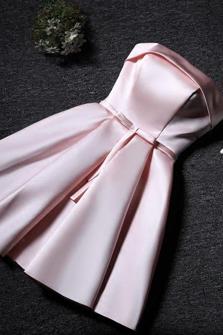 Pink Satin Scoop Short Homecoming Dress, A Line Short Bridesmaid Dress, Women Party Gowns