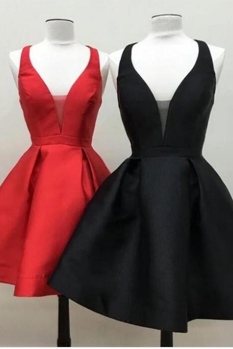 Red Satin Short Homecoming Dress, A Line Backless Prom Party Gowns , Cocktail Gowns