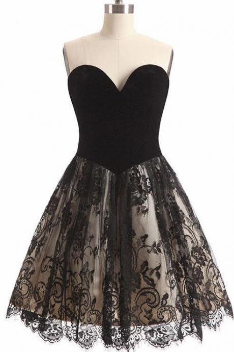 Sexy A Line Black Lace Short Homecoming Dress, Mini Women Party Gowns, Prom Gowns