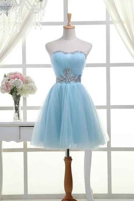 Sweetheart Blue Prom Dresses,cute Tulle Prom Dress, Short Graduation Dresses,sexy Cocktail Dresses,formal Gowns