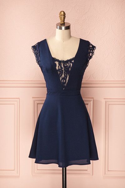 Vintage Prom Dress, Navy Blue Prom Gowns, Mini Short Homecoming Dress