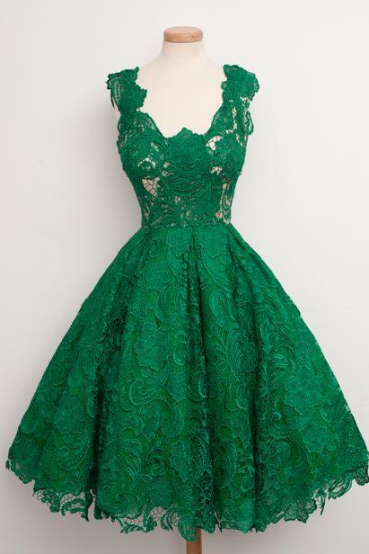 Green Prom Party Dress, Real Sample Lace Ball Gown Cocktail Homecoming Dress