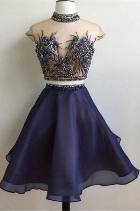 Wonderful Tulle High-neck 2 Pieces A-line Homecoming Dresses