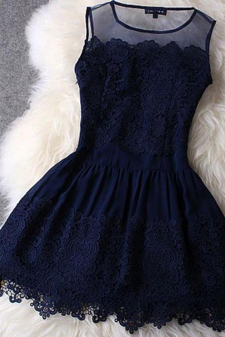 Princess Navy Homecoming Dresses,lace Appliqued Short Party Dresses,sweet Dresses