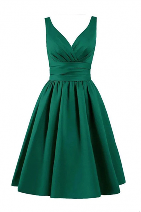 Short Green Satin Prom Dresses, Short Green Satin Graduation Homecoming Dresses