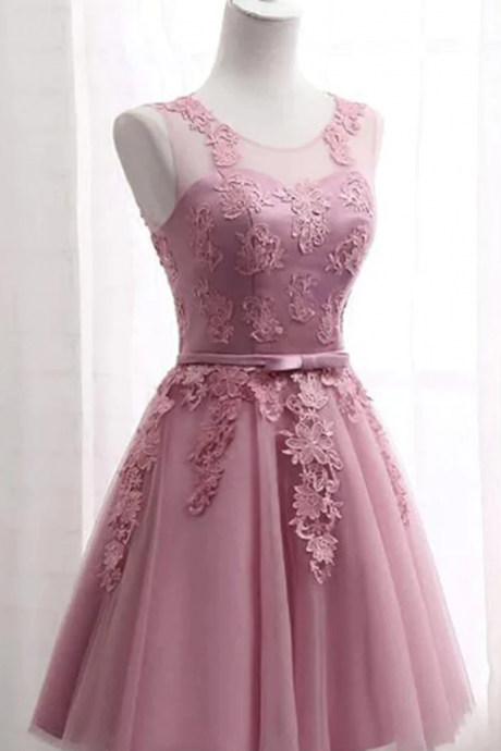 Short Pink Lace Prom Dresses, Short Pink Lace Graduation Homecoming Dresses