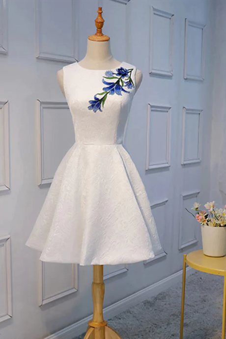 Short White Lace Floral Prom Dresses, Short White Lace, Floral Formal Homecoming Dresses