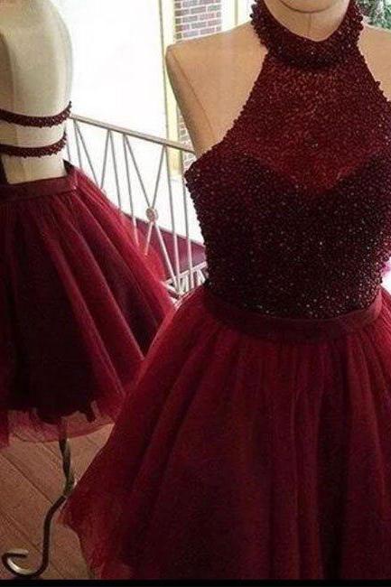 Burgundy Tulle Homecoming Dresses,sequin Short Prom Dress, Cute Homecoming Dress