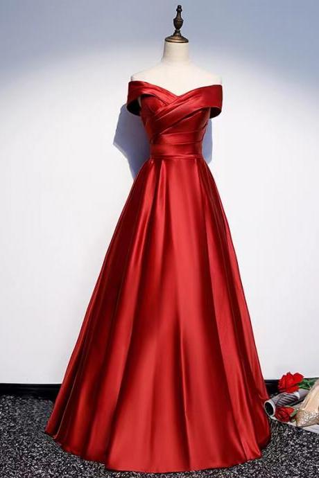 Off Shoulder Prom Dress Long Red Evening Dress, Sexy Satin Party Dress