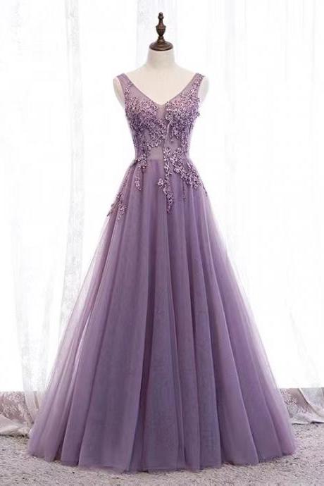 V-neck Prom Dress , Purple Party Dress,v-neck Prom Dress,dream Dress