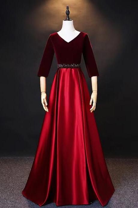 V-neck prom dress, red evening dress,elegant party dress,formal wedding guest dress
