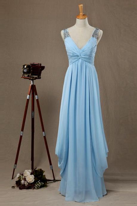 V-neckline Bridesmaid Dresschiffon, A-line Formal Prom Dress, Beautiful Long Prom Dress, Banquet Party Dress