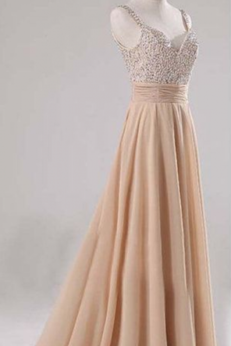 Elegant A Line Backless Chiffon Formal Prom Dress, Beautiful Long Prom Dress, Banquet Party Dress