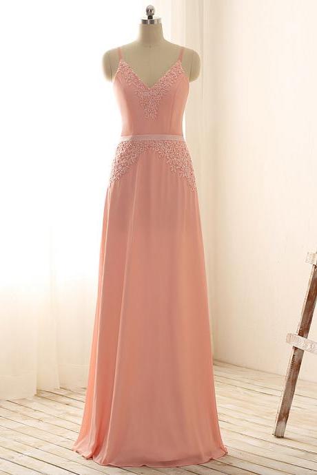 Elegant Spaghetti Straps Chiffon Formal Prom Dress, Beautiful Long Prom Dress, Banquet Party Dress