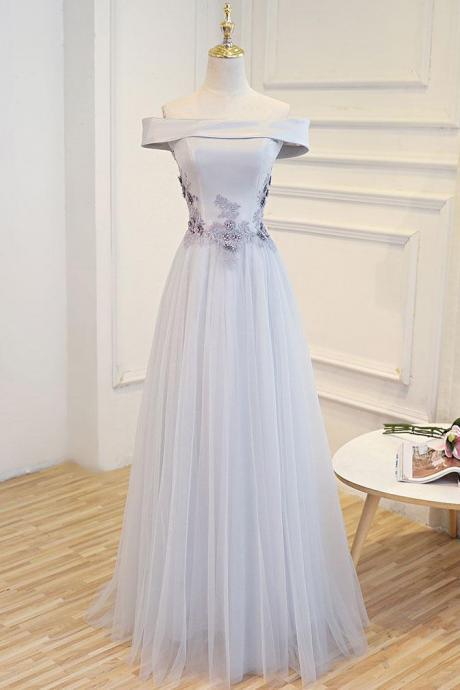 Elegant Sleeveless Tulle Simple A Line Off Shoulder Formal Prom Dress, Beautiful Long Prom Dress, Banquet Party Dress