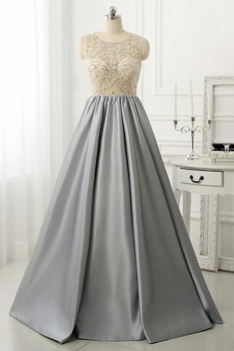 Elegant A-line Open Back Satin Formal Prom Dress, Beautiful Long Prom Dress, Banquet Party Dress