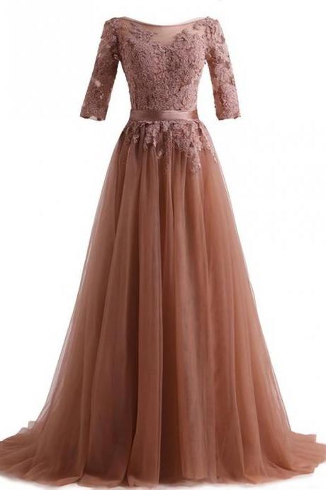 Elegant A-line Lace Tulle Formal Prom Dress, Beautiful Long Prom Dress, Banquet Party Dress