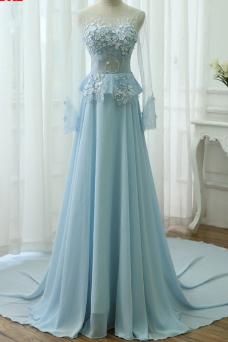 Elegant Applique Chiffon Formal Prom Dress, Beautiful Long Prom Dress, Banquet Party Dress