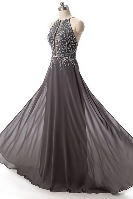 Elegant Backless Chiffon Formal Prom Dress, Beautiful Long Prom Dress, Banquet Party Dress