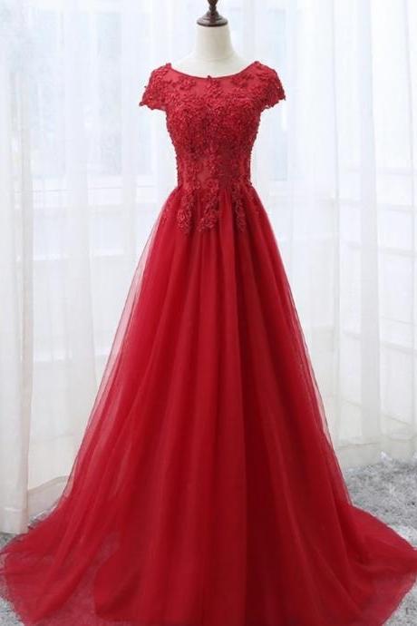 Elegant Lace Appliques Tulle Formal Prom Dress, Beautiful Long Prom Dress, Banquet Party Dress