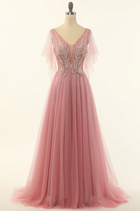 Elegant A Line Tulle Formal Prom Dress, Beautiful Long Prom Dress, Banquet Party Dress