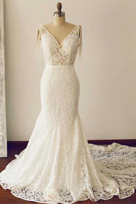Elegant Gorgeous Lace V-Neck Neckline Formal Prom Dress, Beautiful Long Prom Dress, Banquet Party Dress
