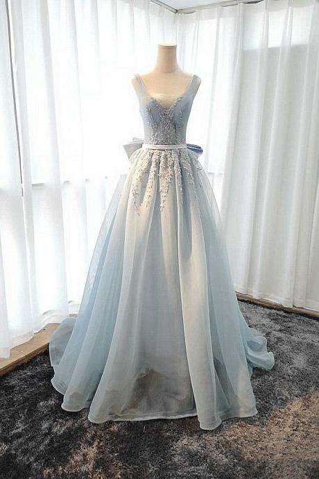 Elegant Sweetheart Tulle V-neckline Formal Prom Dress, Beautiful Long Prom Dress, Banquet Party Dress