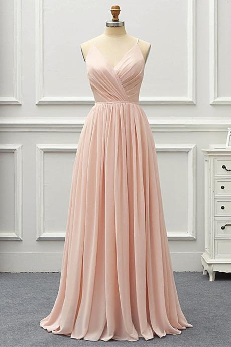 Elegant Sweetheart V-neckline Chiffon Straps Formal Prom Dress, Beautiful Long Prom Dress, Banquet Party Dress