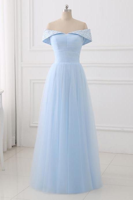Elegant Sweetheart Tulle Beaded Off Shoulder Formal Prom Dress, Beautiful Long Prom Dress, Banquet Party Dress
