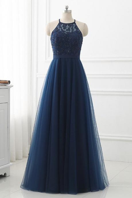 Elegant Simple A-line Lace Tulle Formal Prom Dress, Beautiful Long Prom Dress, Banquet Party Dress